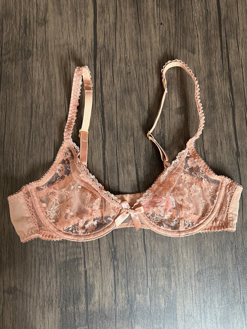 Agent Provocateur Lace Floral Bra 34B Underwire Sheer Pink Blush